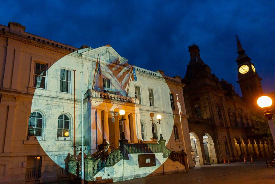 The Clapping Hands artwork by Ian Berry was projected onto the front of Southport Town Hall and Bootle Town Hall on Clap For Carers night on Thursday May 22, 2020. Photo by Angus Matheson of Wainwright & Matheson Photography