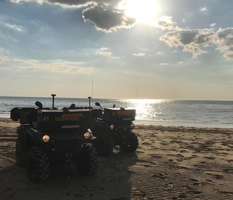 Southport Lifeboat quad bikes patrolling Southport Beach